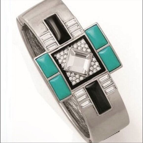 Lia Sophia Art Deco Nouvelle Bangle Hinged Bracelet matte silver NEW - Picture 2 of 10